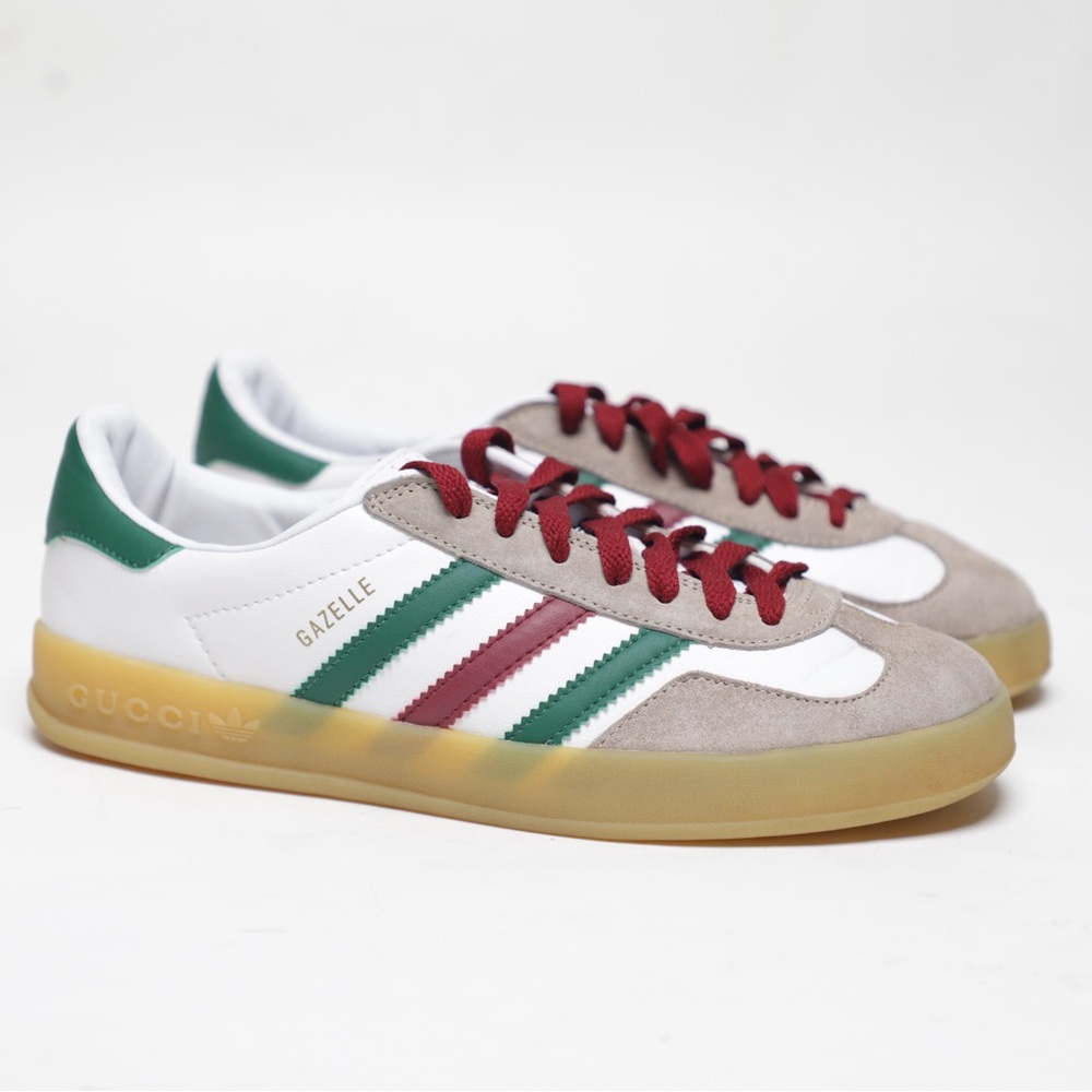 Authentic Gucci x Adidas Gazelle Sneakers White Green Red